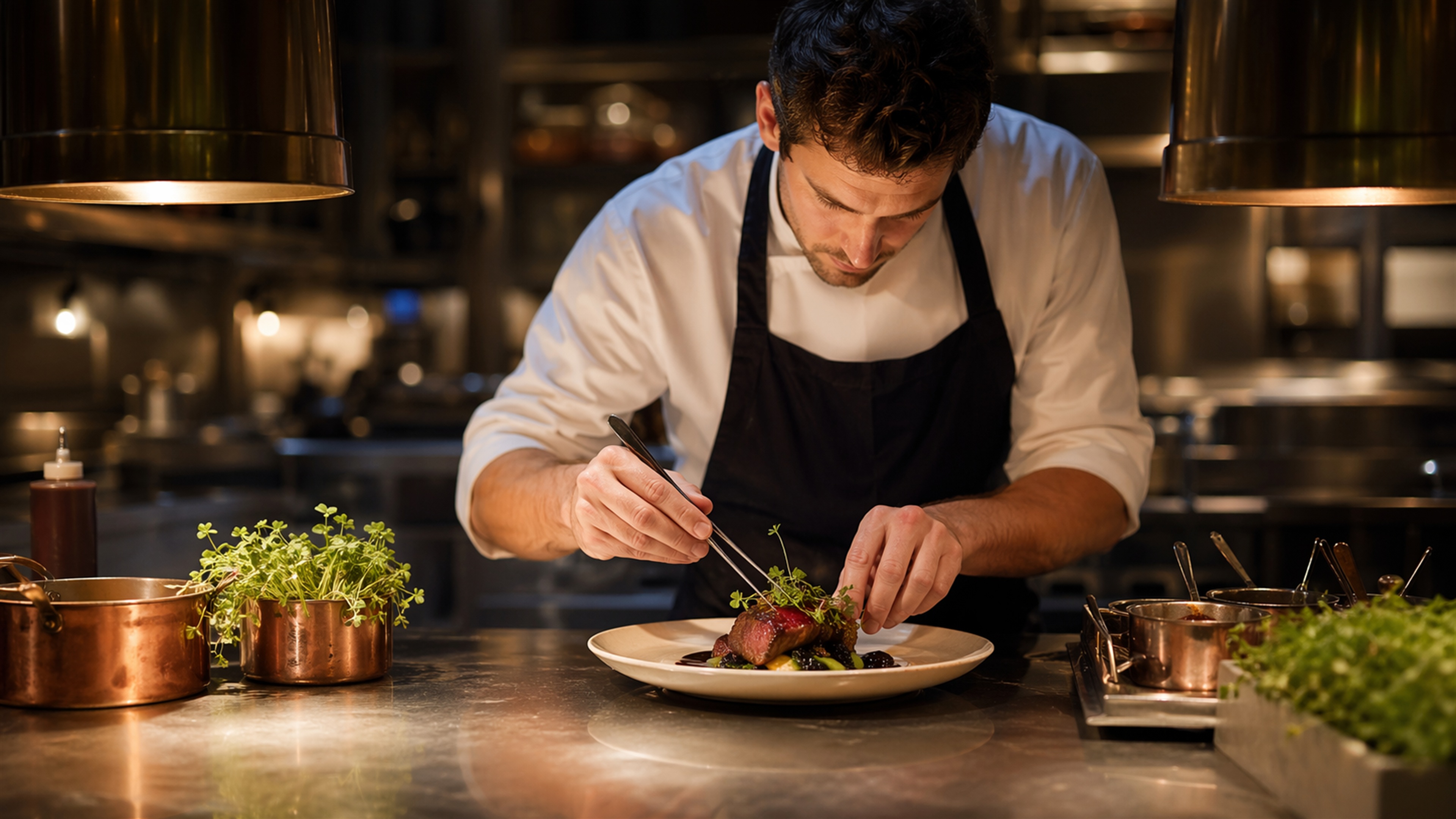 Clancy's kitchen — chef plating a dish