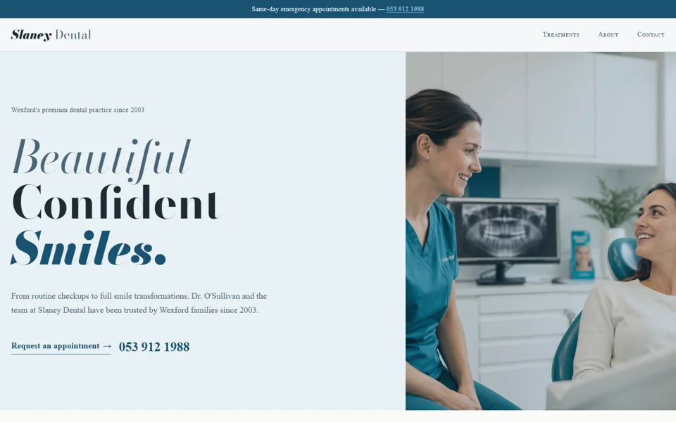 Slaney Dental — Typographic-First style