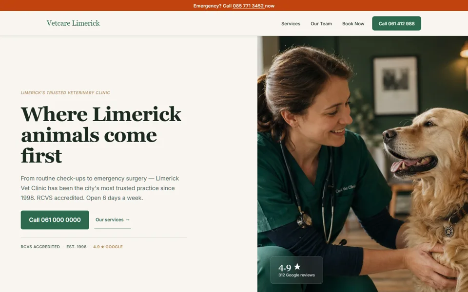 Vetcare Limerick — Warm & Approachable style