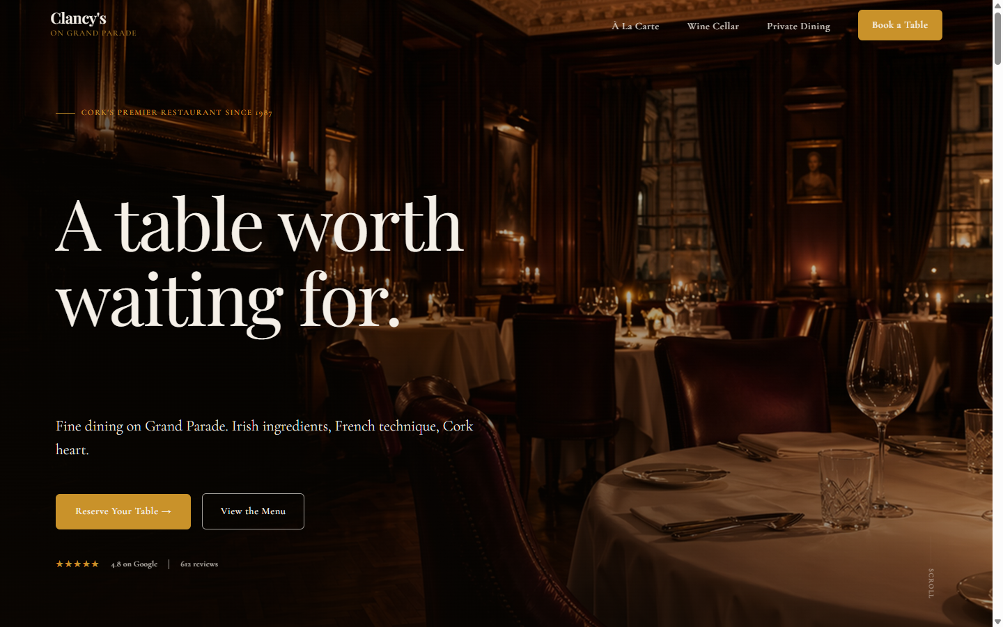 Clancy's Cork — Fine Dining Cinematic style