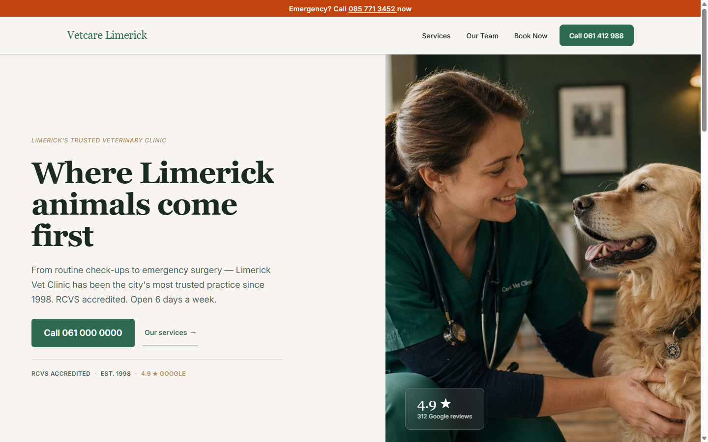 Vetcare Limerick — Warm & Approachable style